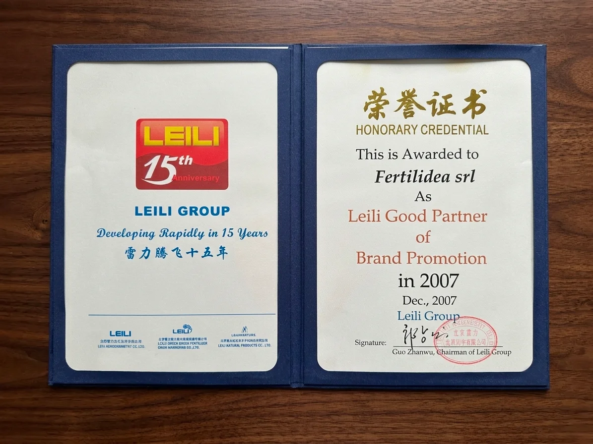 Attestato «Leili Good Partner of Brand Promotion 2007» conferito a Fertilidea Srl dal gruppo Leili